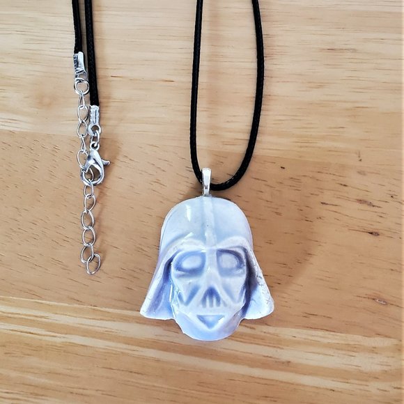 Handmade Ceramic Pale Lilac Darth Vader Pendant Necklace - Picture 9 of 15